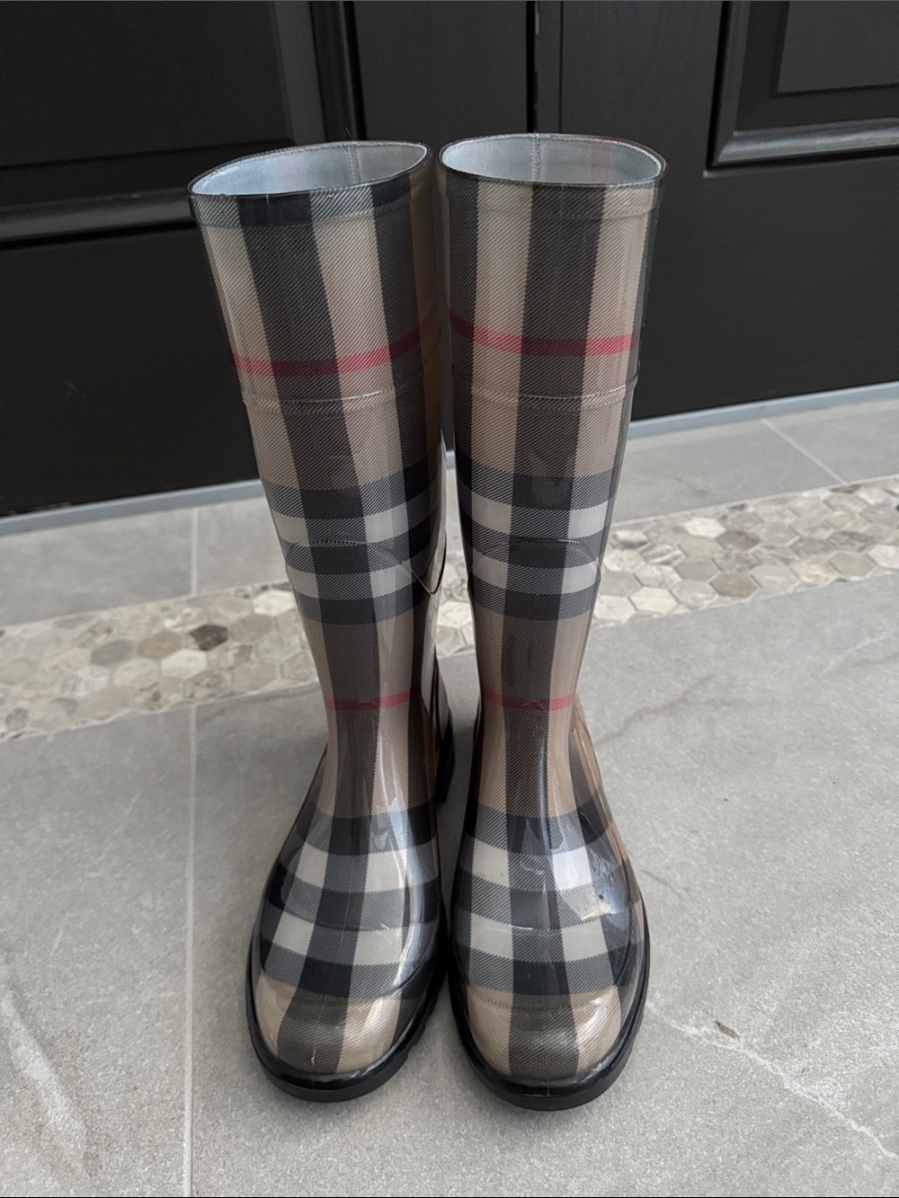 Burberry House check rain boots , made in Italy .
